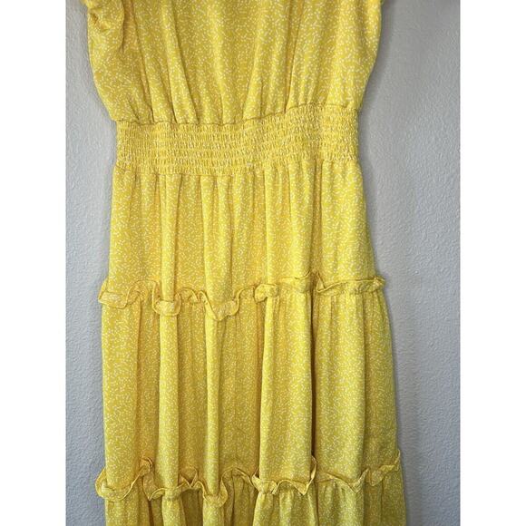 Jessica Simpson Yellow Ruffle Midi Dress Smocked Waist Tiered Feminine S - Picture 11 of 12